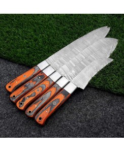 5 Pieces Handmade Damascus Kitchen Knife Chef's Knife Set WITH Leather Roll, Kitchen Knives, Christmas gift for  mother, or gift for her