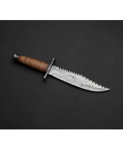 Commando Knife | Custom Handmade Forged DAMASCUS Steel Bowie knife | Hallow Handle , Leather Sheath | Birthday Gift Groomsmen Gift- AK-902