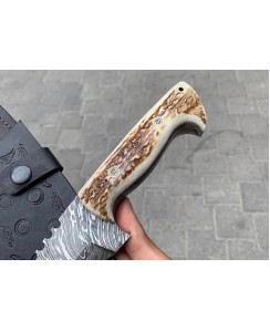 Handmade Damascus Kukri Knife with |Stag Horn  Handle |Survival Knife |Anniversary Gift |Camping Knife| Gift for Him| Groomsmen gift | EDC |-K-852