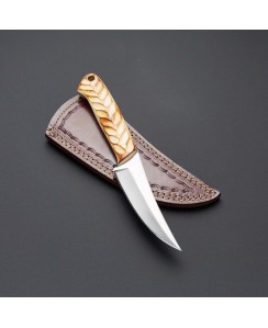 CUSTOM HANDMADE 1095 CARBON STEEL KNIFE WITH ''GROOVED BONE'' HANDLE | AMEERKNIVES| AK-012