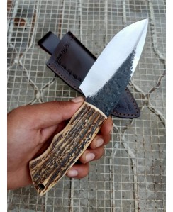 New Handmade  Carbon Steel | HAMMER FORGED KNIFE | Bushcraft knife With Quality Leather Sheath | AK-013
