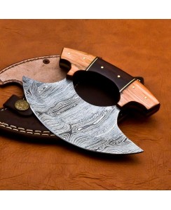 New Handmade High DAMASCUS Steel | Ullu Knife | PIZZA CUTTER | With Quality Leather Sheath | AMEERKNIVES | 
